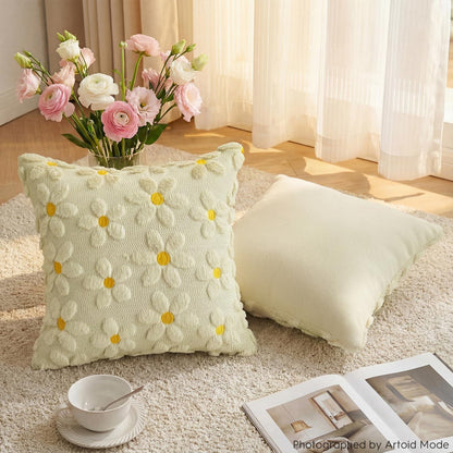 Beige Gänseblümchen Kissenbezüge 2er Set 40x40 cm Plüsch