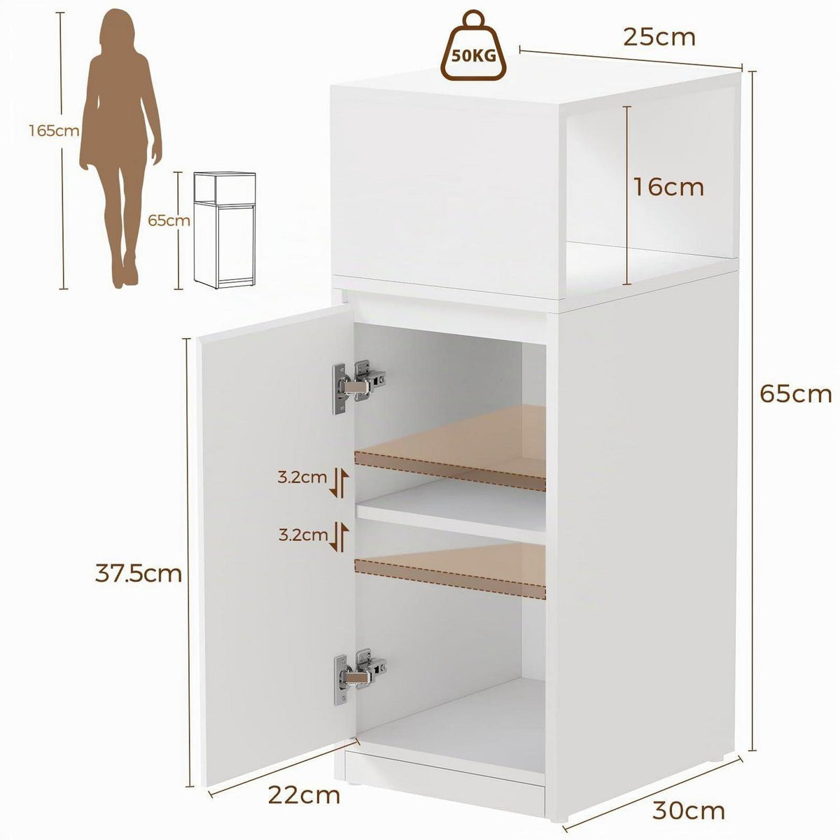 Nachttisch 2er Set schmal mit 1 Tür und verstellbarem Fach