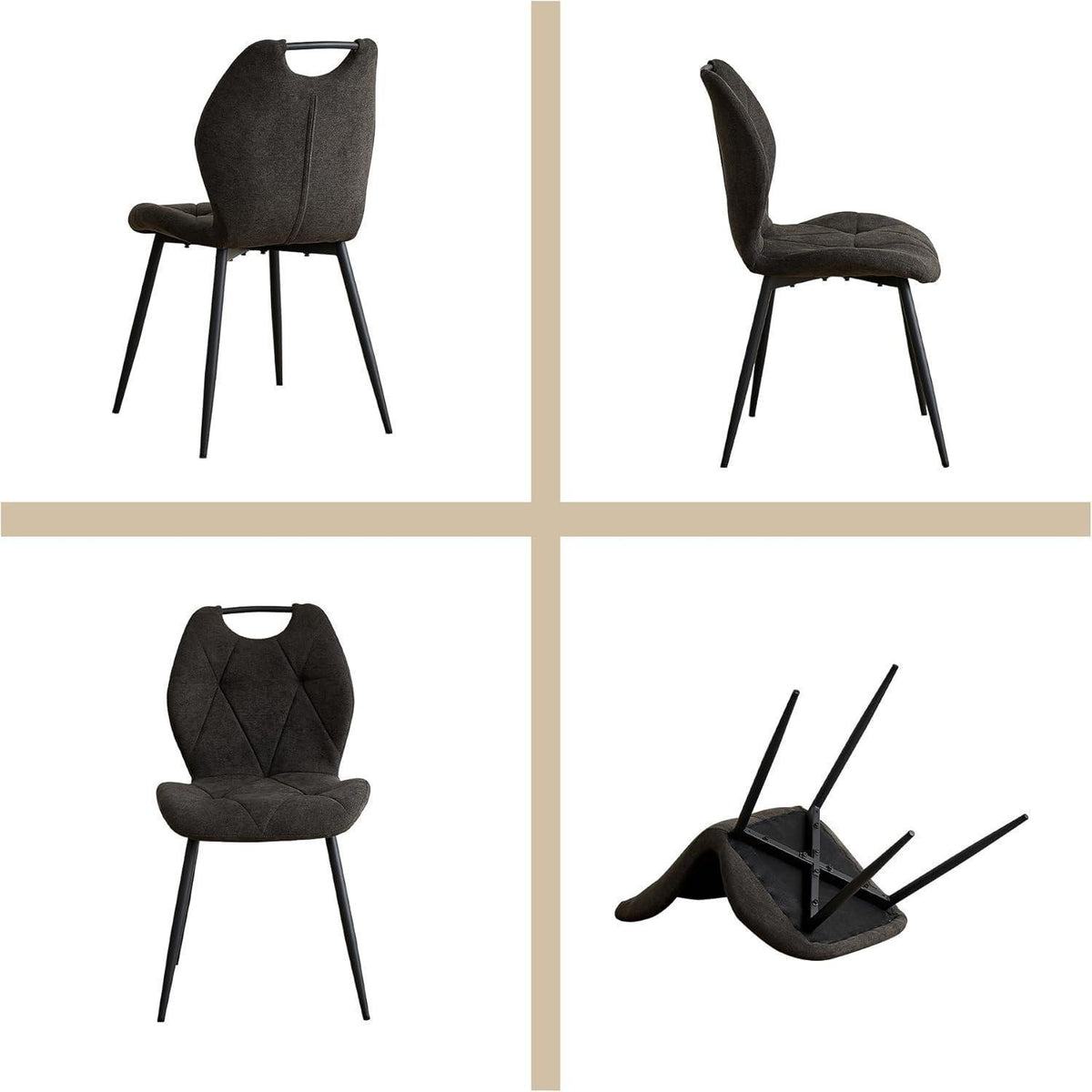 Gepolsterte Esszimmerstühle Set 6 – Skandinavischer Stil Schwarz