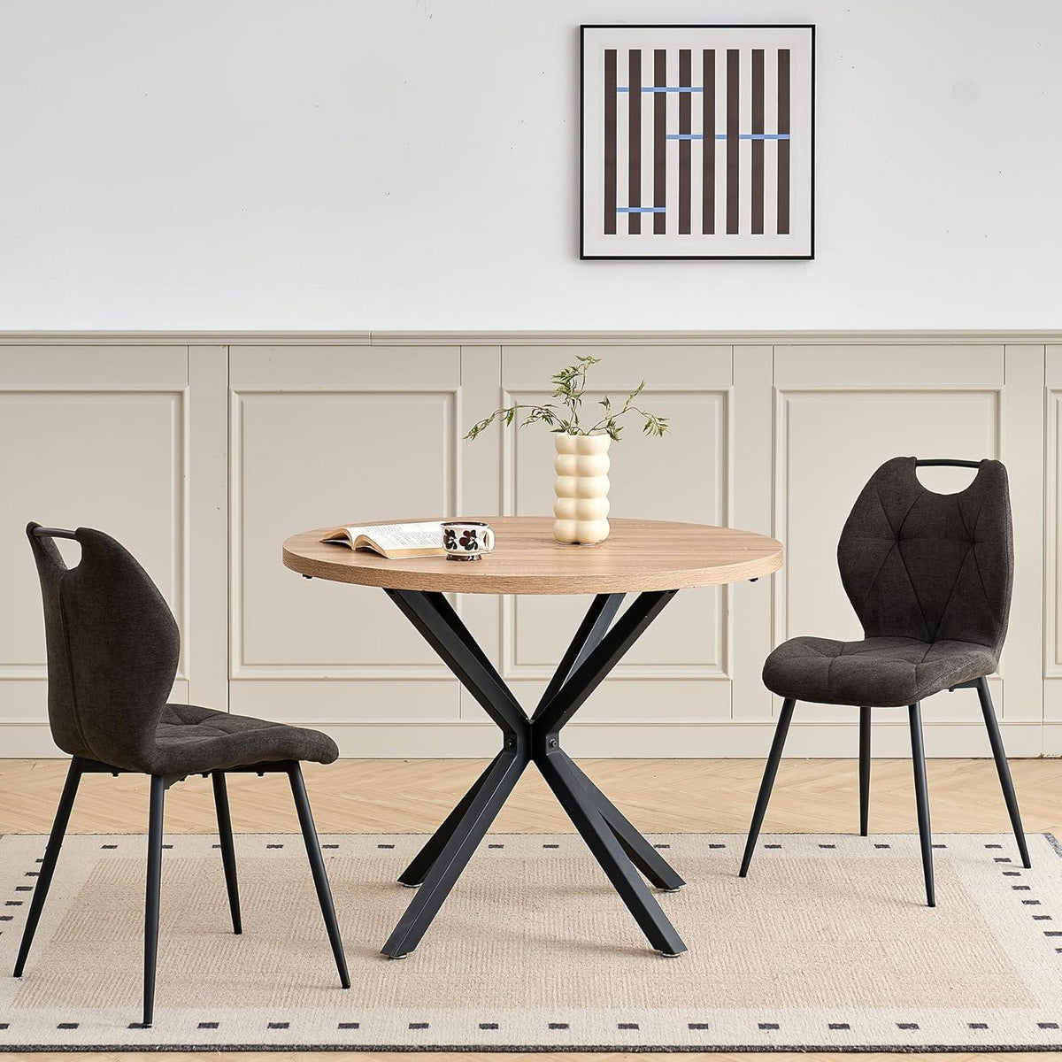 Gepolsterte Esszimmerstühle Set 8 – Skandinavischer Stil Schwarz