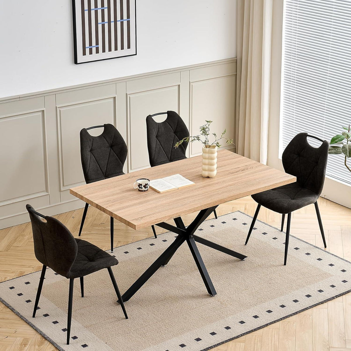 Gepolsterte Esszimmerstühle Set 8 – Skandinavischer Stil Schwarz