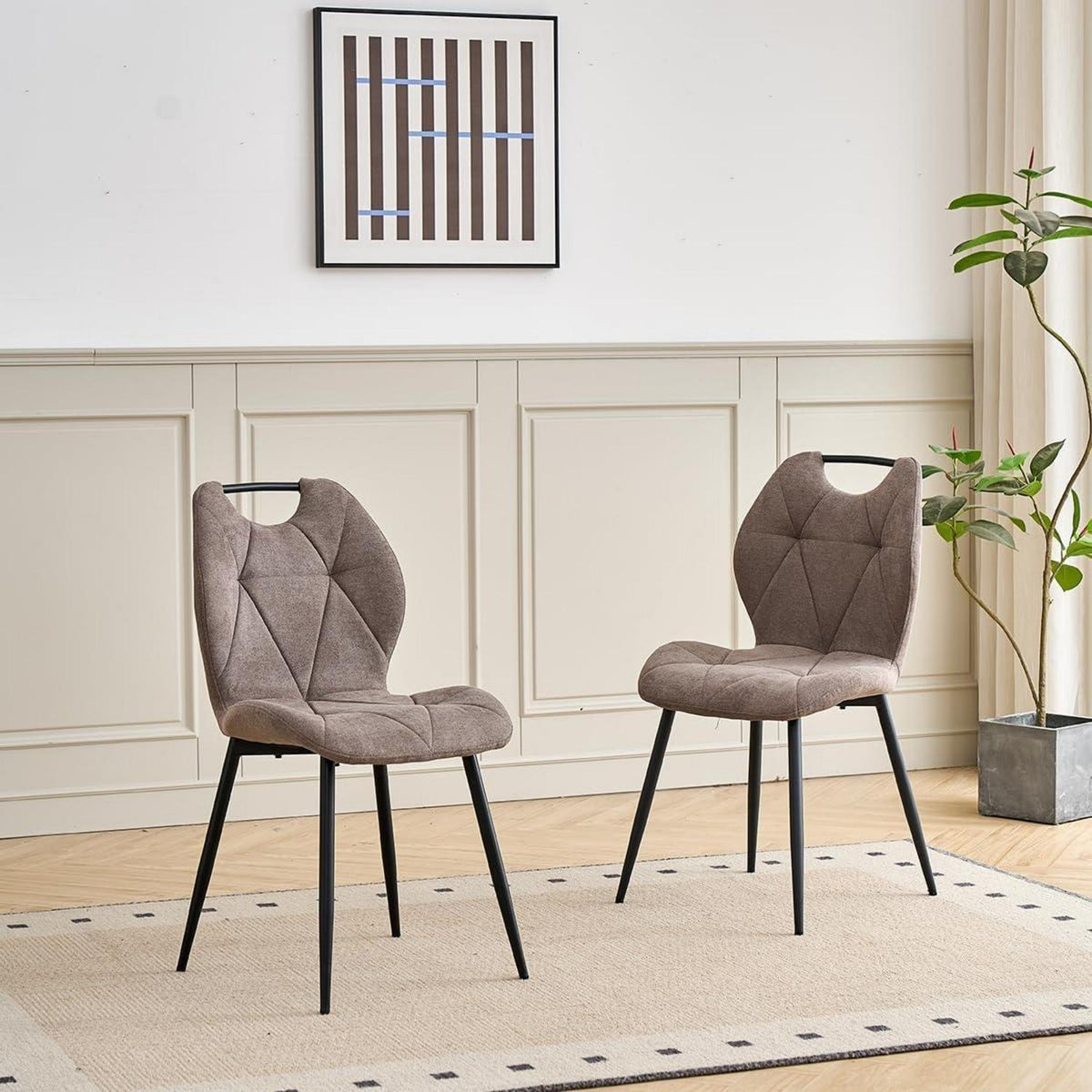 Gepolsterte Esszimmerstühle im skandinavischen Stil, 4er-Set Braun