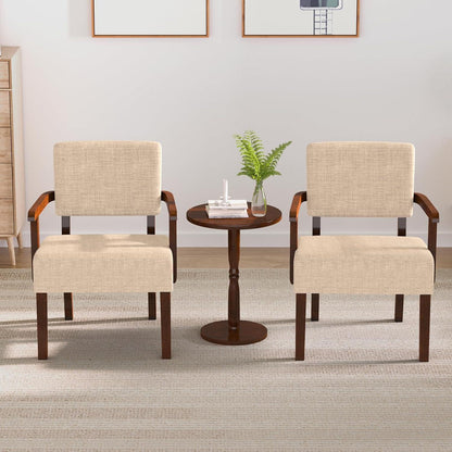 Loungesessel Set 2 Sessel & 1 Tisch – Beige Leinen, Komfort & Stil