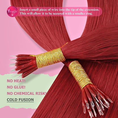 Rote Echthaar Nanoring Extensions 60cm – Remy Haarverlängerung