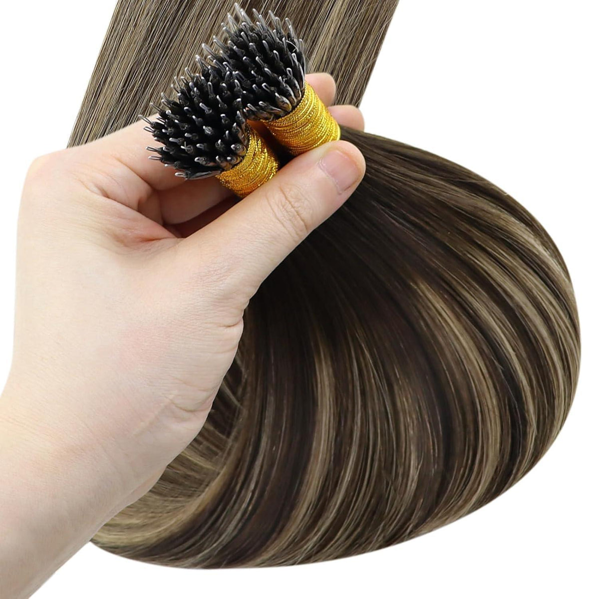 Nano Ring Extensions Braun Ombre Blond Echthaar 45cm