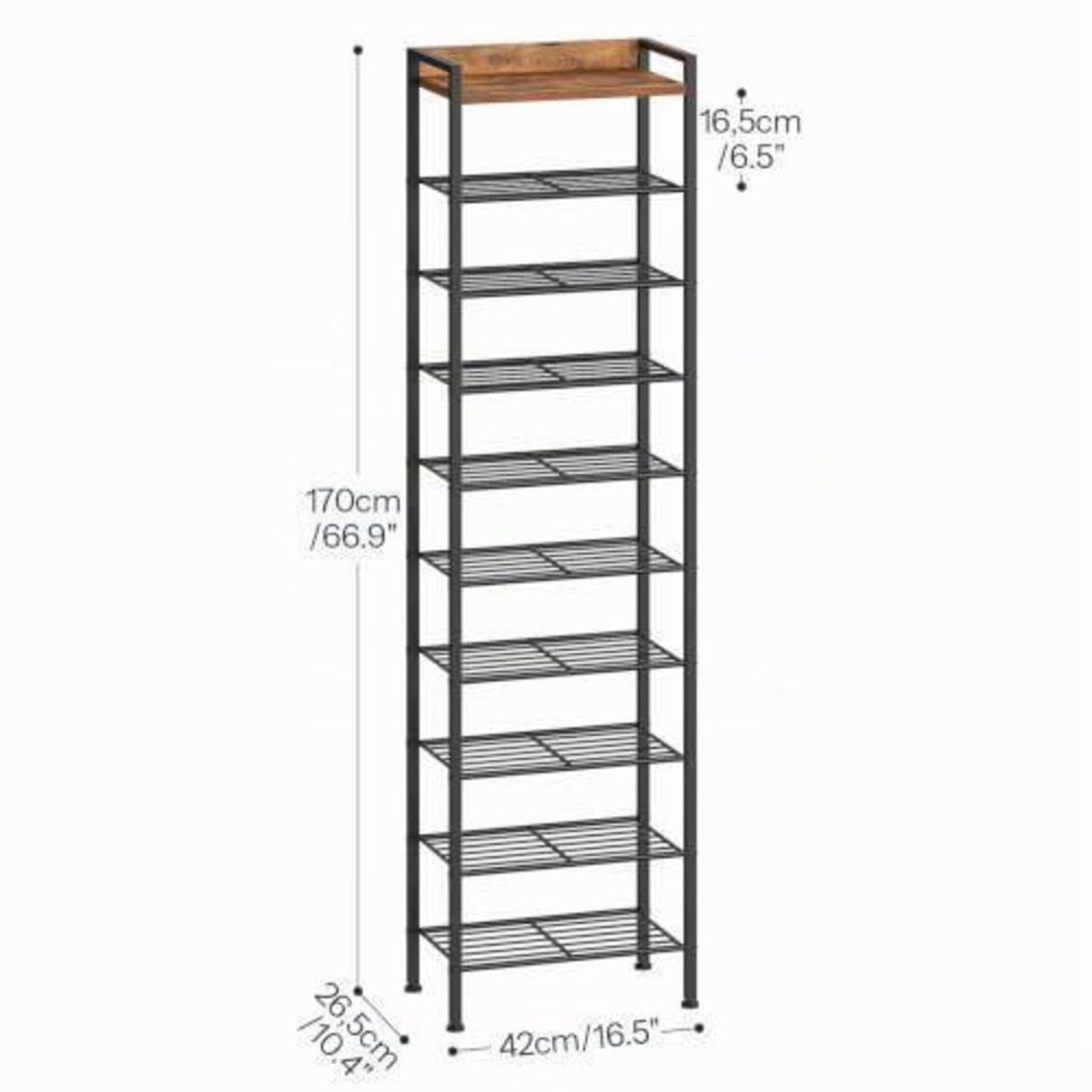 Schuhregal 10 Ablagen – Schmaler Schuhschrank Vintagebraun