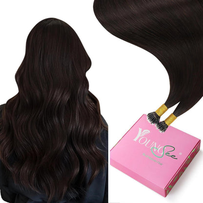 Dunkelbraune Nano Ring Extensions Echthaar 65cm