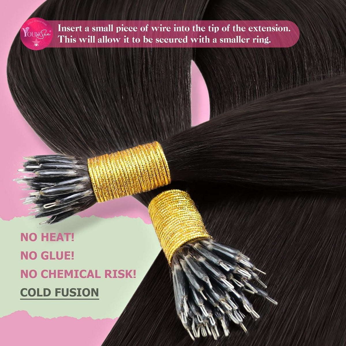 Dunkelbraune Nano Ring Extensions Echthaar 65cm
