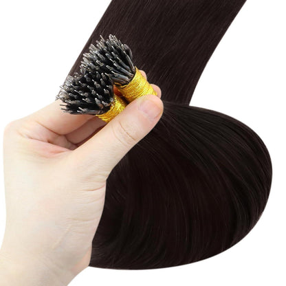 Dunkelbraune Nano Ring Extensions Echthaar 65cm