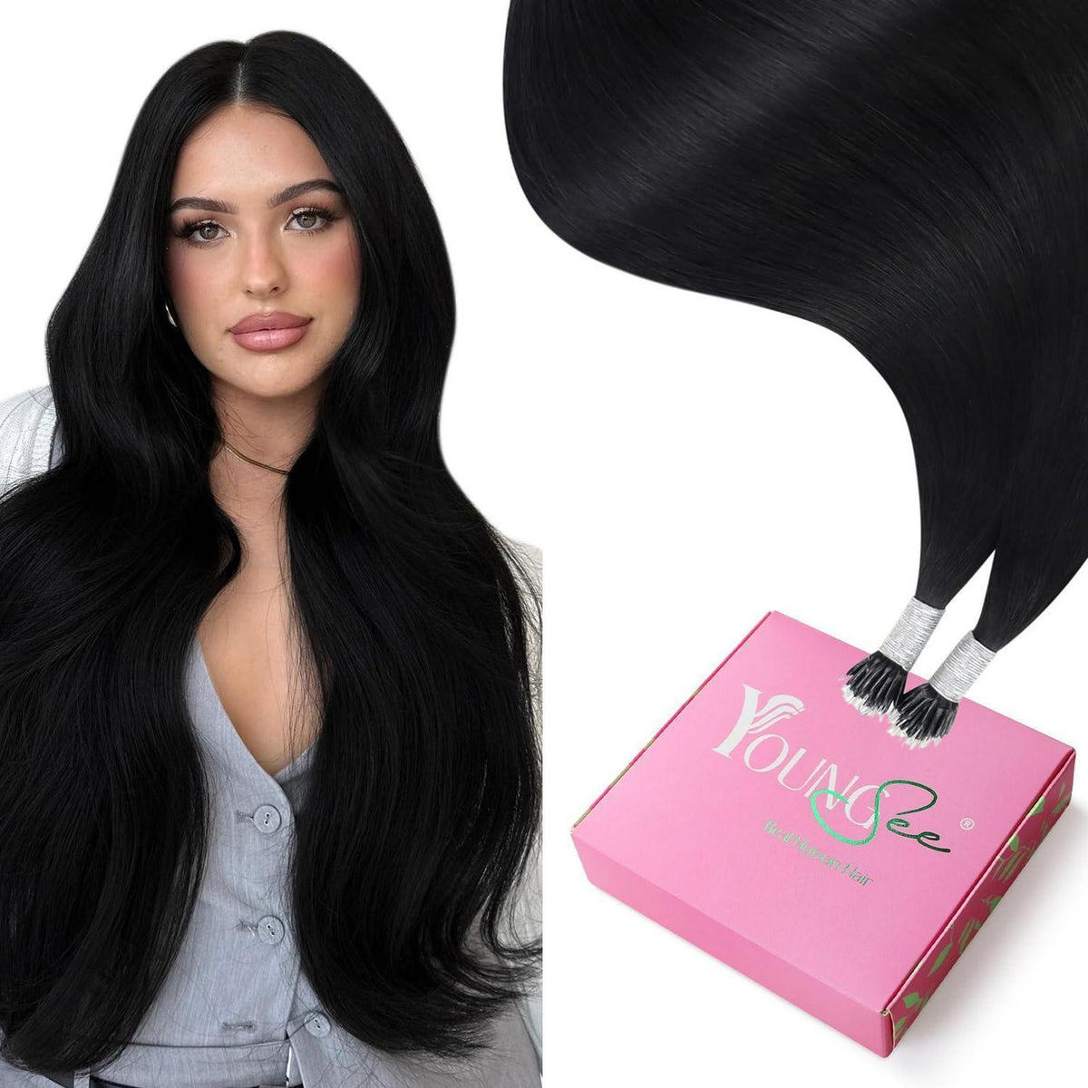 Echthaar Nano Ring Extensions Schwarz - 65cm Volumen & Länge