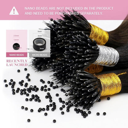 Echthaar Nano Ring Extensions Schwarz - 65cm Volumen & Länge