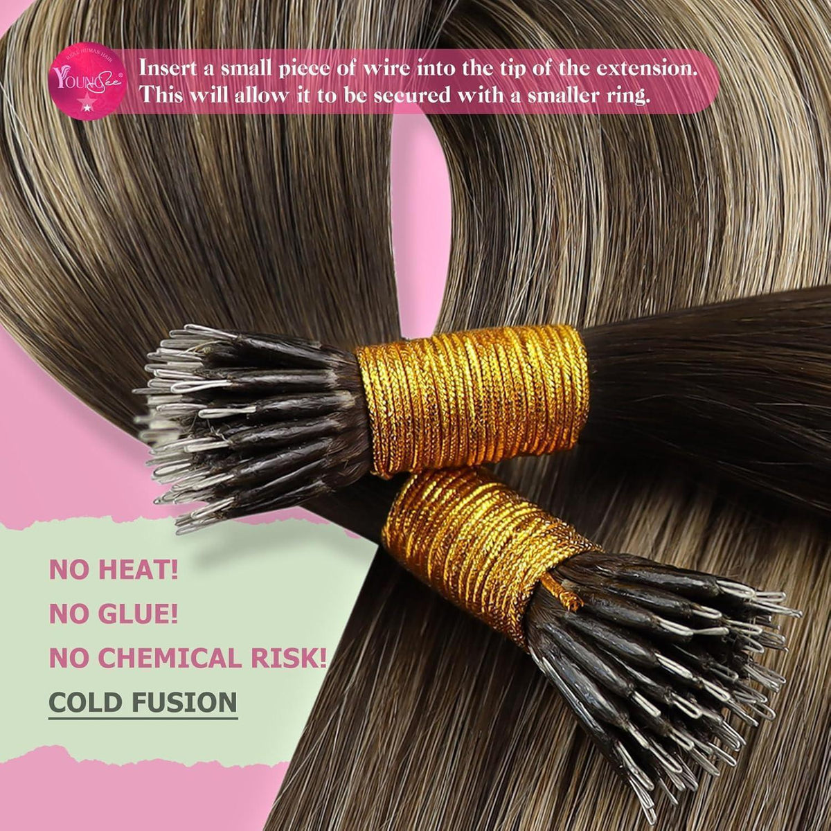 Nano Ring Extensions Braun Ombre Blond Echthaar 50cm