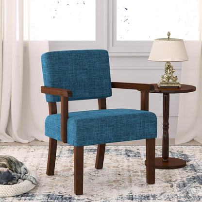 Loungesessel mit Fußhocker – Bequemer Sessel Blau Leinen
