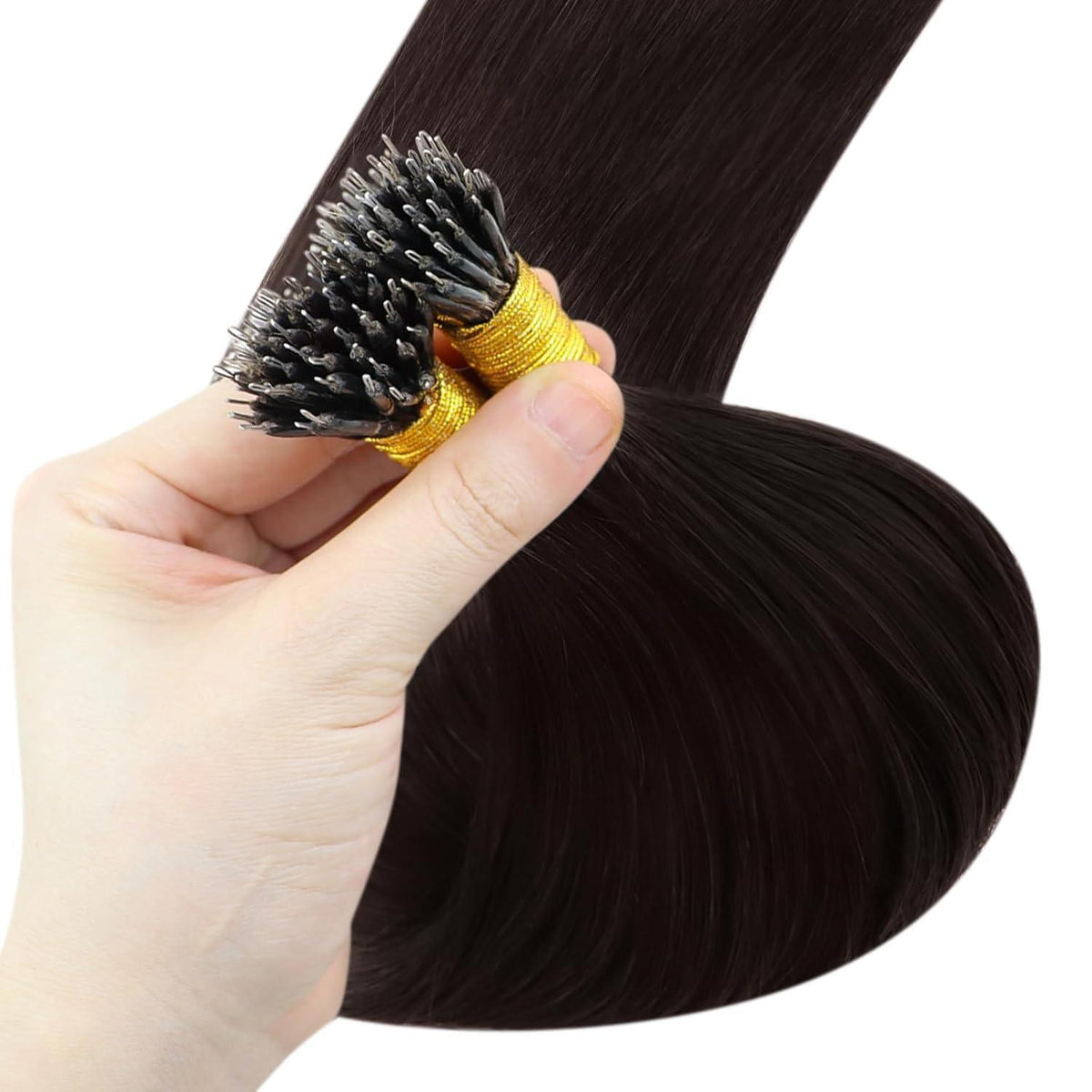 Echthaar Nano Ring Extensions Braun 70cm
