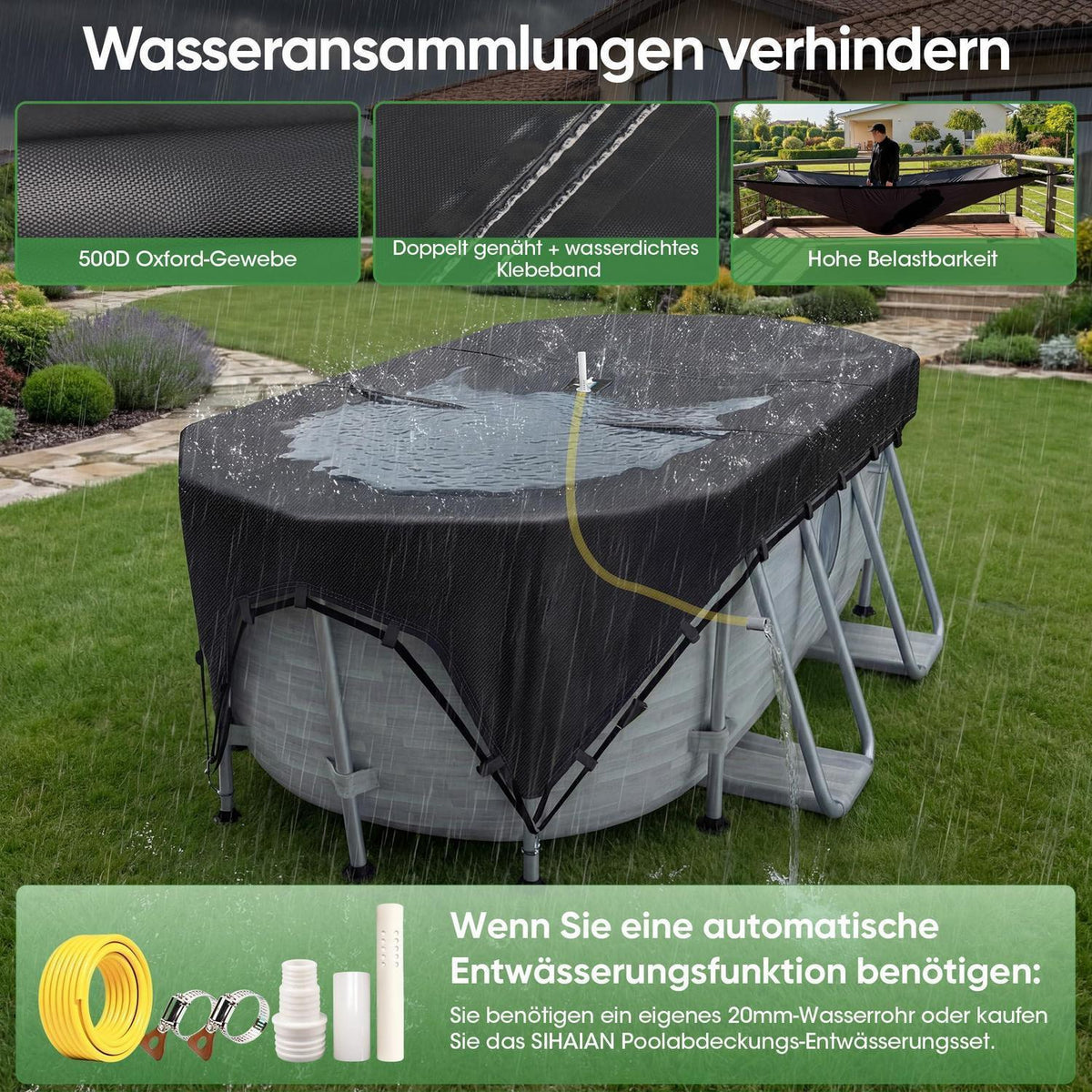 Poolabdeckung Rechteckig 549x274 cm mit 4-Ecken-Verriegelung