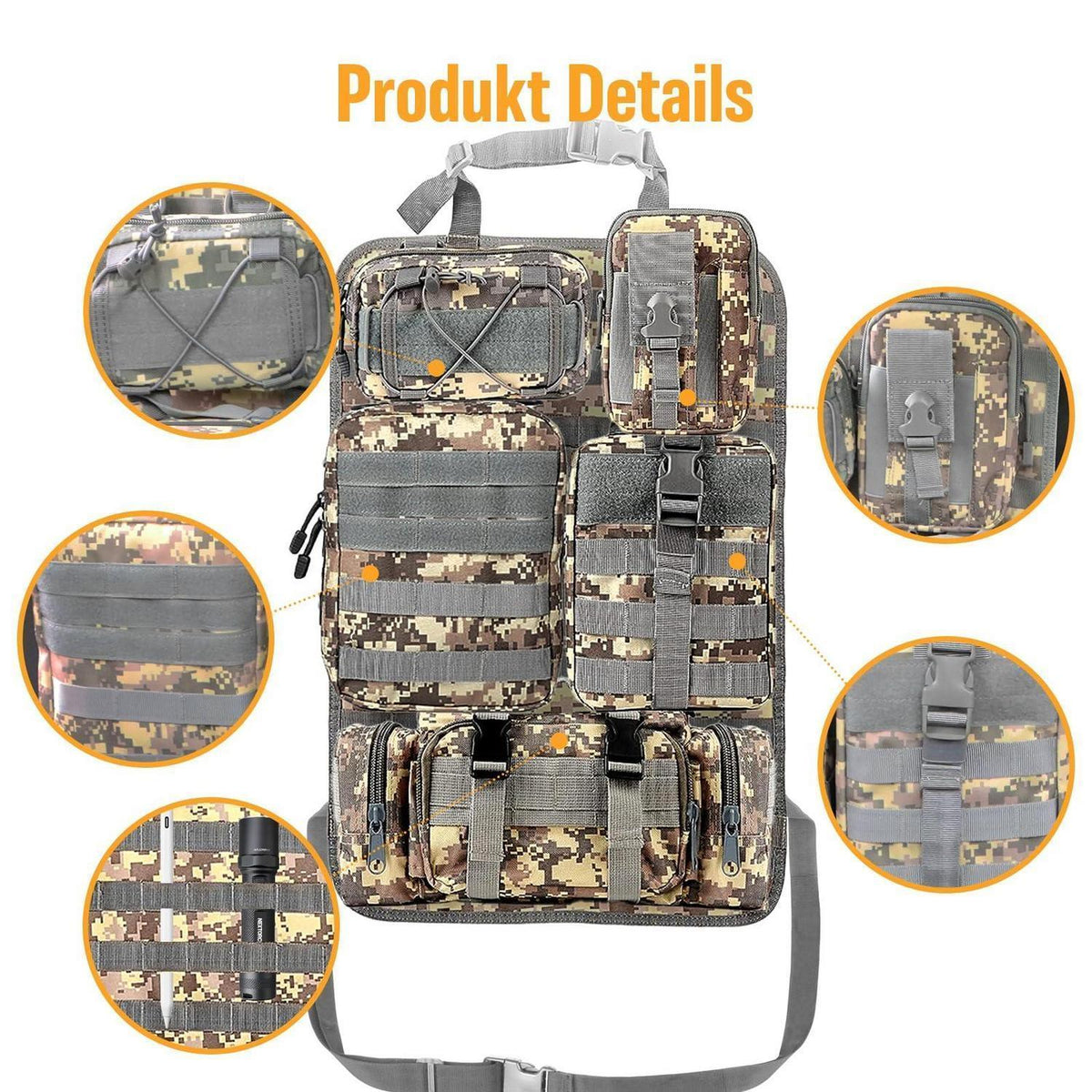 Taktischer Autositz-Organizer mit Molle-Taschen (5x abnehmbar)