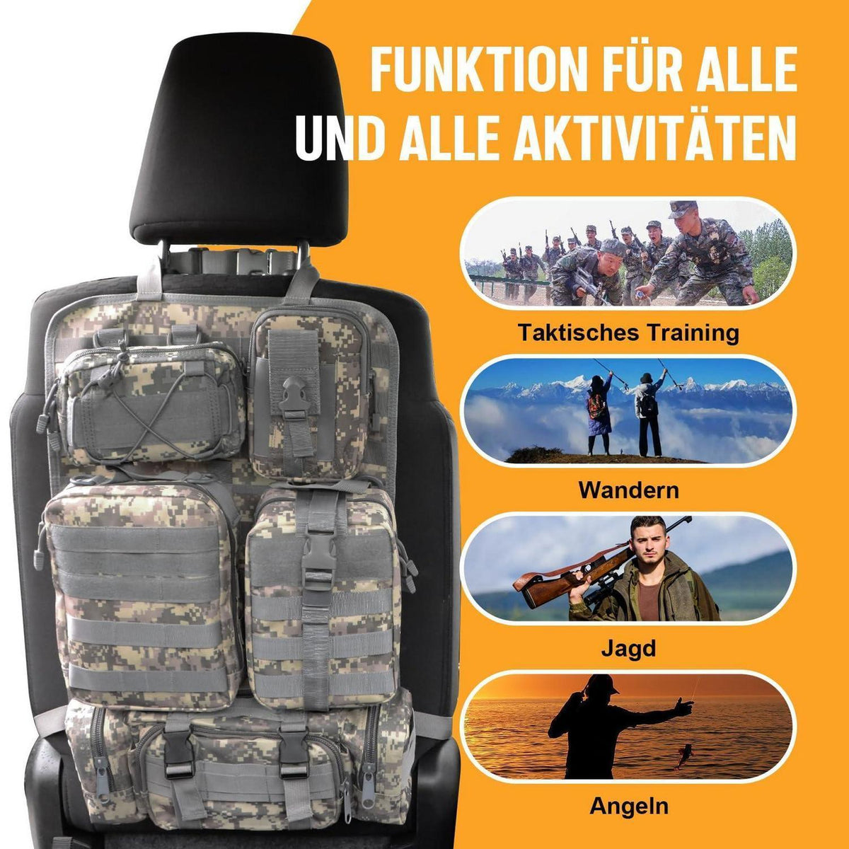 Taktischer Autositz-Organizer mit Molle-Taschen (5x abnehmbar)