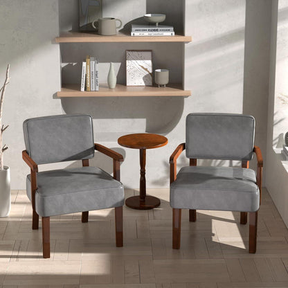 Lounge-Sessel Set (2 Sessel + 1 Tisch) Grau, Lederoptik