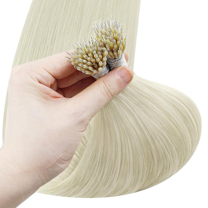 Echthaar Nano Ring Extensions Platinblond 65cm Gerade