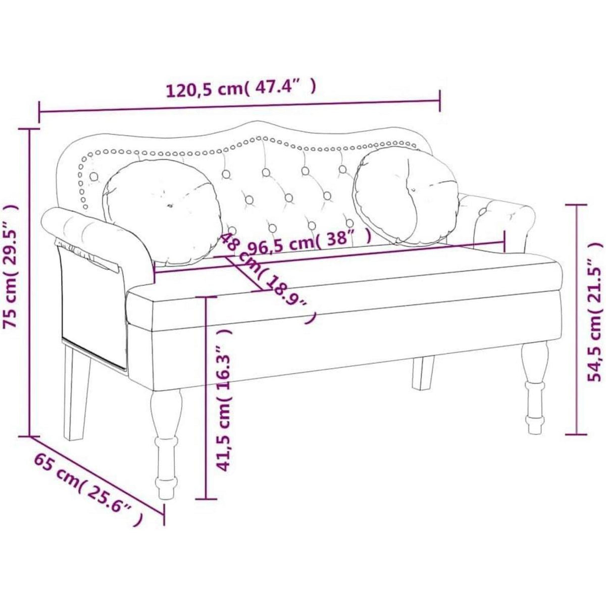 Sitzbank 2-Sitzer mit Kissen, Weinrot, Samtoptik & Modernes Design