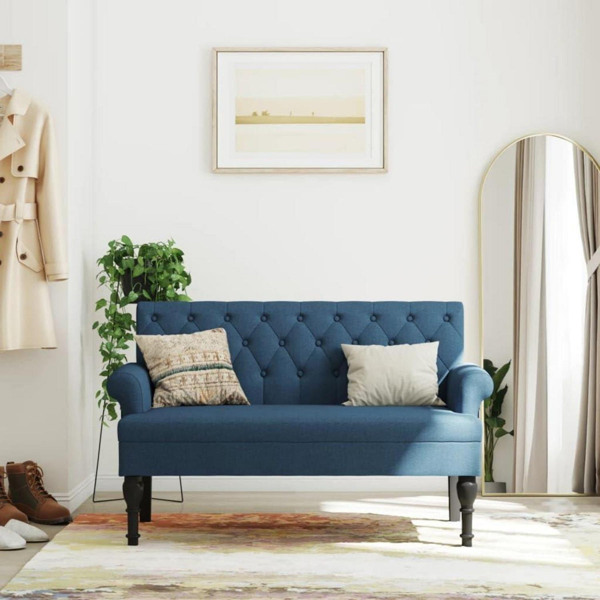 2-Sitzer Sofa Retro-Stil Blau – Bequeme Loveseat für Wohnzimmer