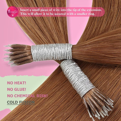 Echthaar Nano Ring Extensions Kupfer 60cm – Remy Haarverlängerung