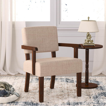 Loungesessel mit Fußhocker – Beiger Stoff, Holzgestell