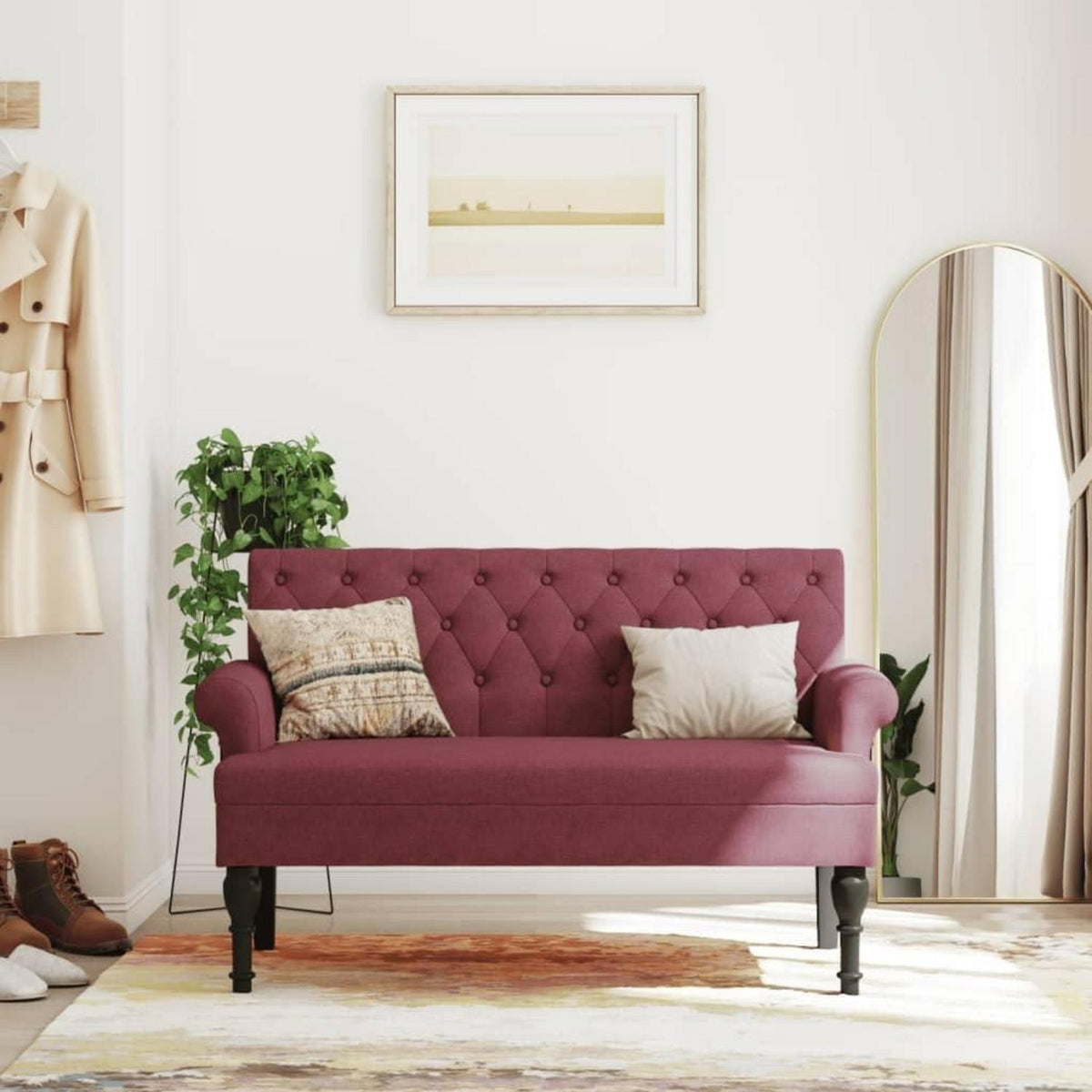 2-Sitzer Sitzbank Sofa Retro-Stil Weinrot 120x62x75,5 cm