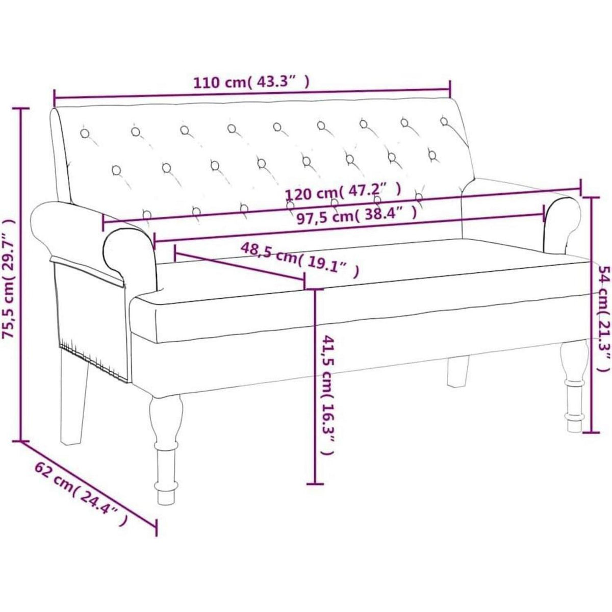2-Sitzer Sofa Retro-Stil Dunkelgrau – Kleine Couch für Wohnzimmer