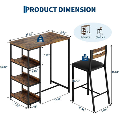 Esstisch Set für 2 mit Regalen – Rustikal Braun