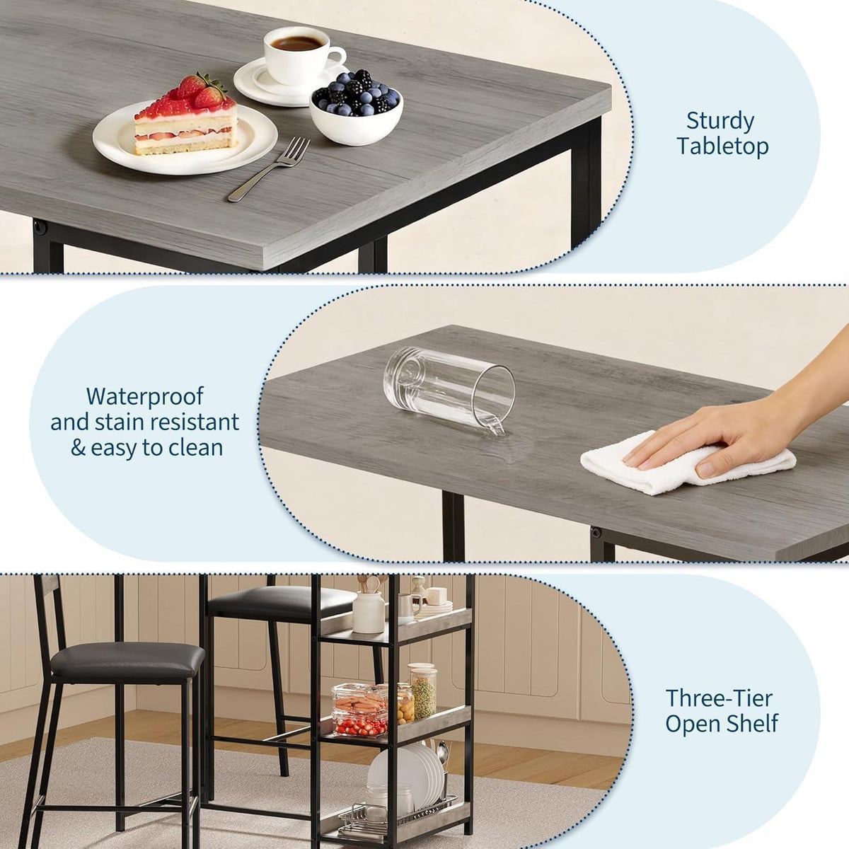 Esstisch Set für 2 mit Regalen – Grau, Platzsparend & Modern
