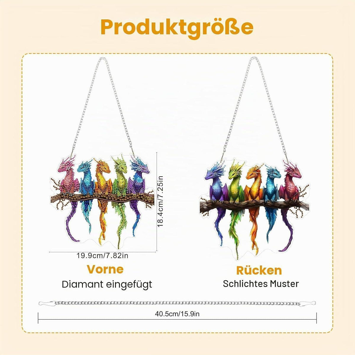 Diamant Painting Anhänger Drache – DIY Fensterbild Set
