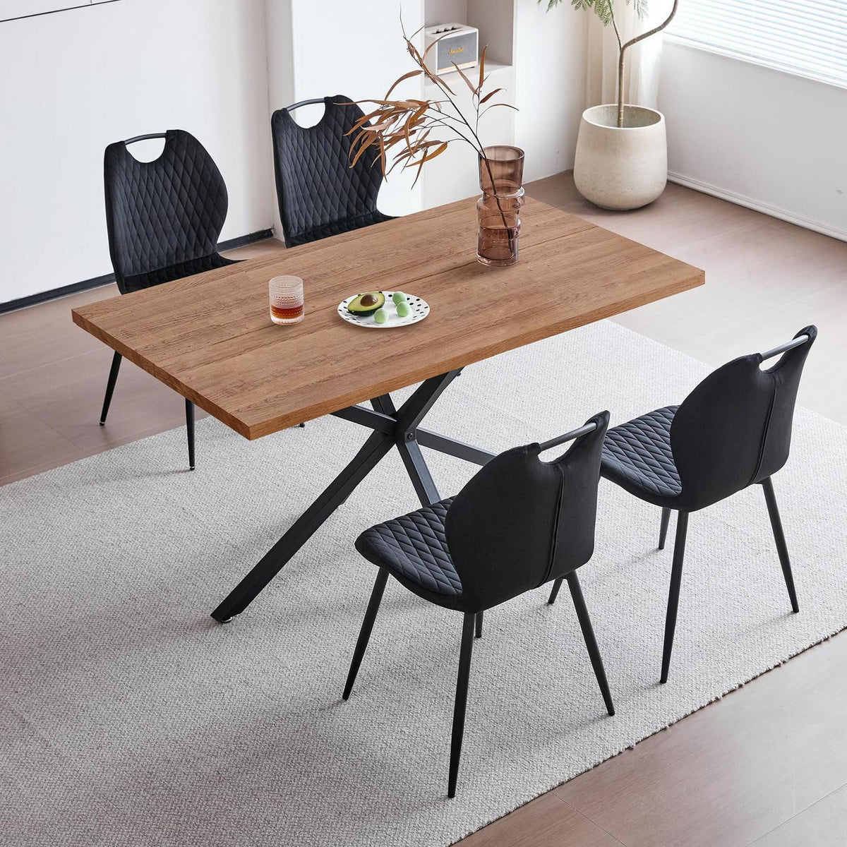 Esszimmer-Set 140cm | Quadratischer Tisch + 4 Leinenstühle