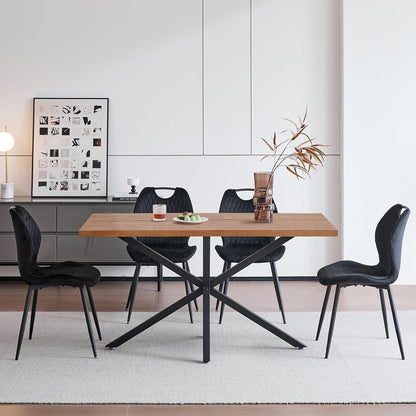 Esszimmer-Set 140cm | Quadratischer Tisch + 4 Leinenstühle