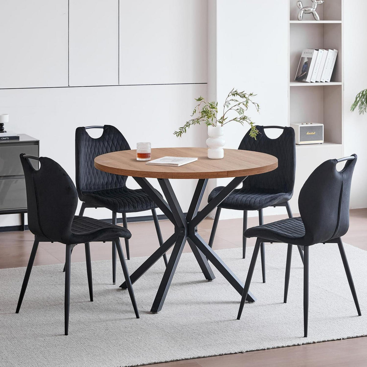 Rundes Esszimmer-Set Dunkle Holzmaserung & Schwarz