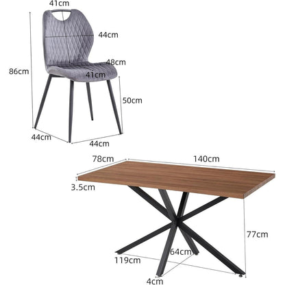 Esszimmer-Set 140cm | Quadratischer Tisch + 4 Leinenstühle Grau