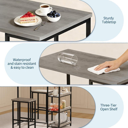 Grauer Bartisch-Set mit Hockern & Stauraum