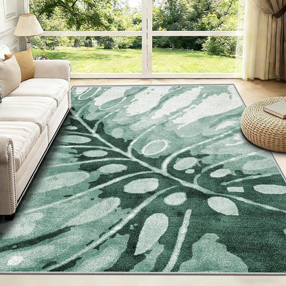 Grüner Kurzflor Teppich 200x300cm – Waschbar & Rutschfest