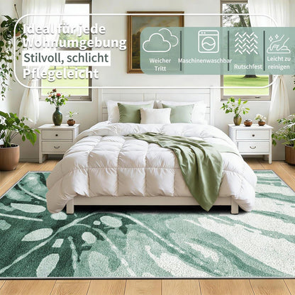 Grüner Kurzflor Teppich 200x300cm – Waschbar & Rutschfest