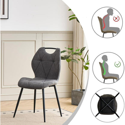 Rundes Esszimmer-Set mit 4 Leinenstühlen (Hellgrau + Grau)