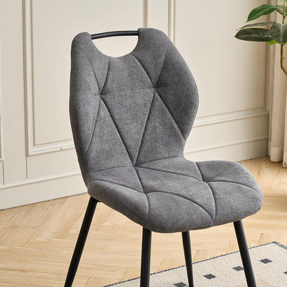 Rundes Esszimmer-Set mit 4 Leinenstühlen (Hellgrau + Grau)