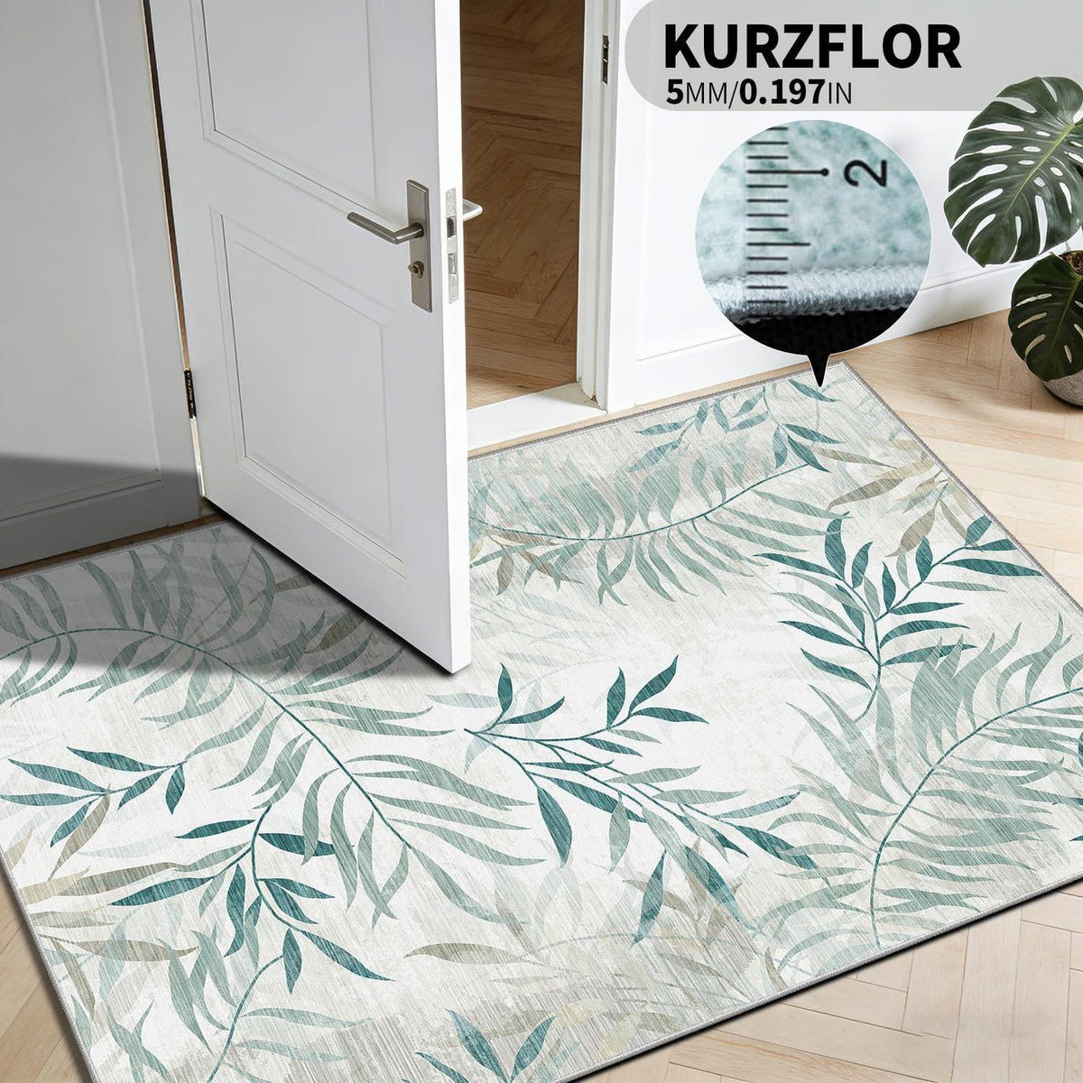 Großer Wohnzimmer Teppich 180x250 cm - Waschbar, Rutschfest & Botanisch