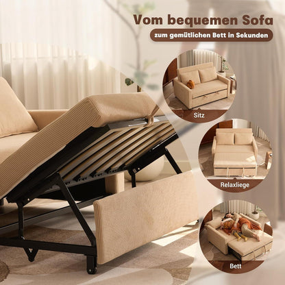 Schlafsofa 2-Sitzer Cordstoff – Ausziehbbares Bett mit Verstelllehne