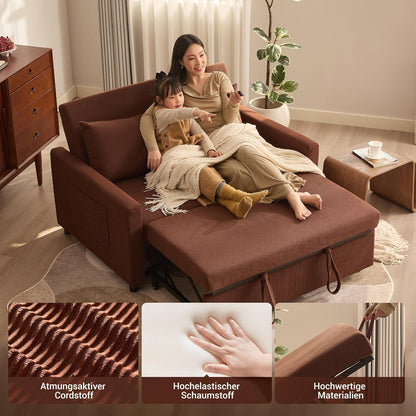 Schlafsofa 2-Sitzer Cordstoff, Ausziehbar & Verstellbar Braun