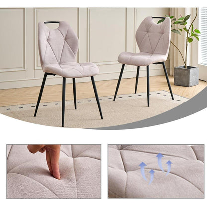 Rundes Esszimmer-Set mit 4 Leinenstühlen (Hellgrau + Beige)