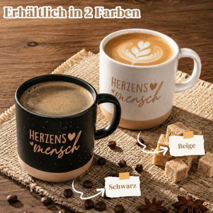 Herzensmensch Tasse - Geschenk für Freundin mit Spruch, 360ml Schwarz
