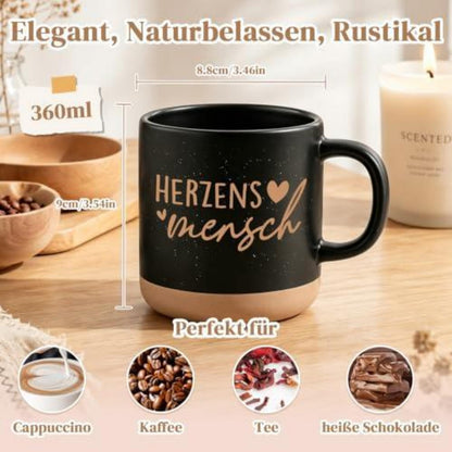 Herzensmensch Tasse - Geschenk für Freundin mit Spruch, 360ml Schwarz