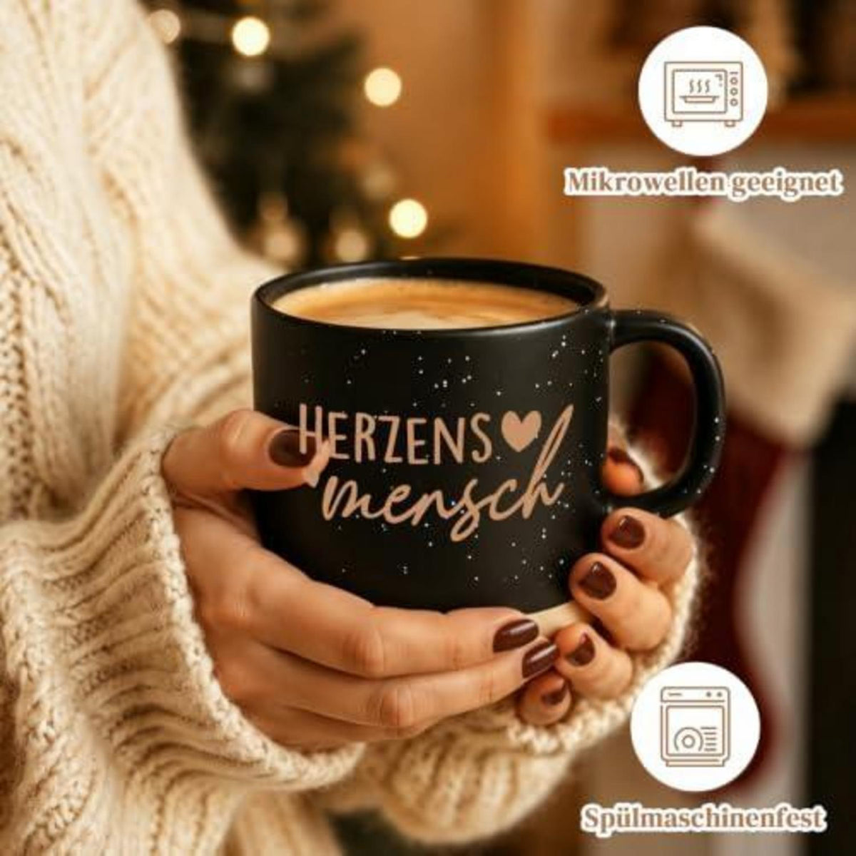 Herzensmensch Tasse - Geschenk für Freundin mit Spruch, 360ml Schwarz