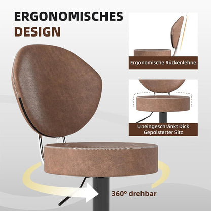 Drehbarer Barhocker mit Rückenlehne, Höhenverstellbar, Braun