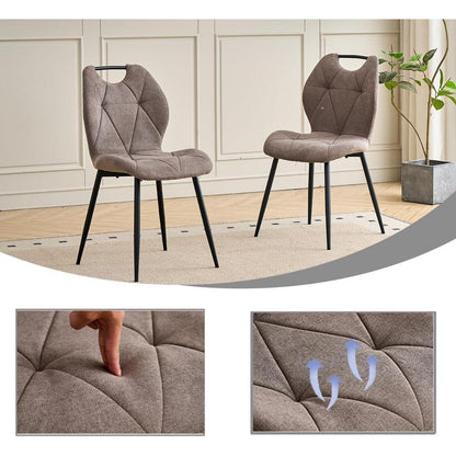 Rundes Esszimmer-Set mit 4 Leinenstühlen (Hellgrau + Braun)